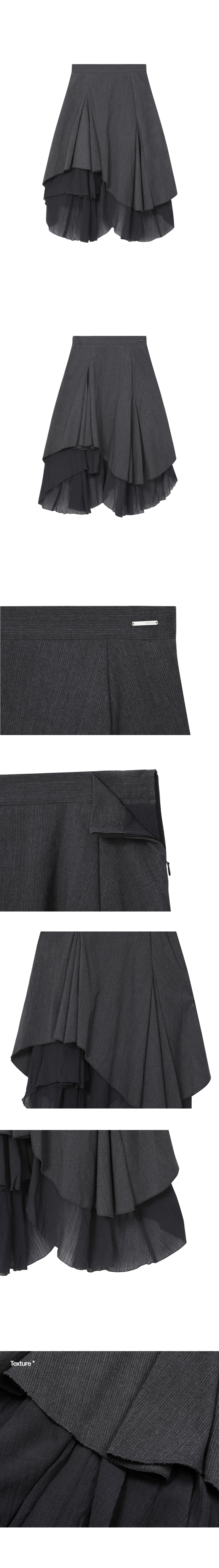 【Miseki SEOUL】25SS★ Unbalanced layers midi skirt MUSINSA | MISEKI SEOUL Unbalanced layered skirt CHARCOAL