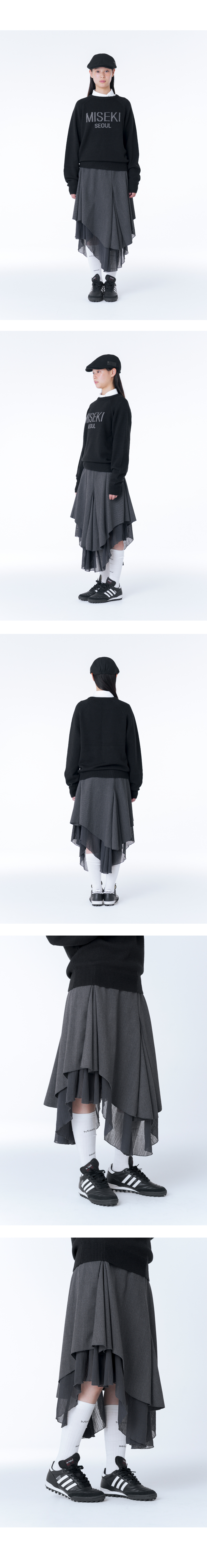 MUSINSA | MISEKI SEOUL Unbalanced layered skirt CHARCOAL