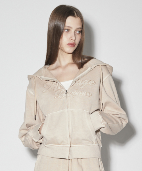 Женское винтажное худи на молнии с аппликацией Beige