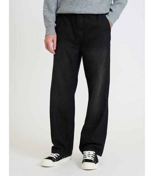 Широкие джинсы на резинке [WASHED BLACK]