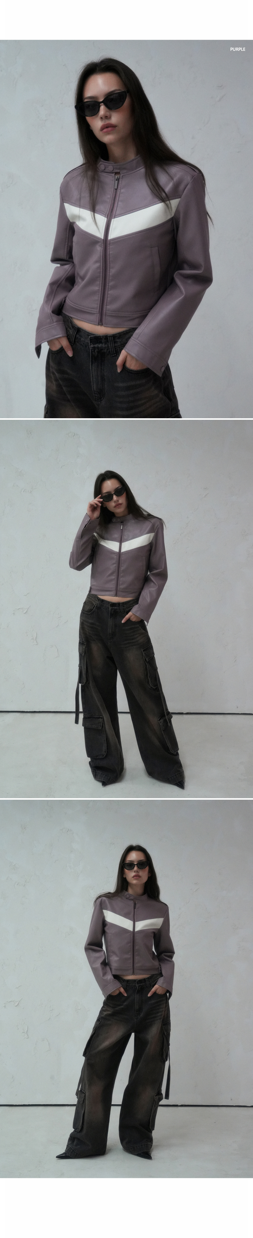 レザージャケット・コート AVANDRESS V Vegan Leather Short Jacket PURPLE MUSINSA | AVANDRESS V Vegan Leather Short Jacket PURPLE