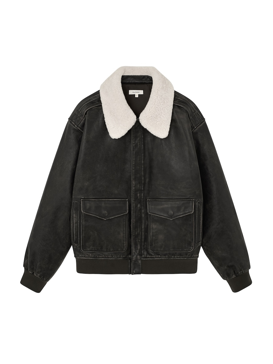 글로니(GLOWNY) AIR FORCE LEATHER JACKET (WASHED BLACK) - 사이즈