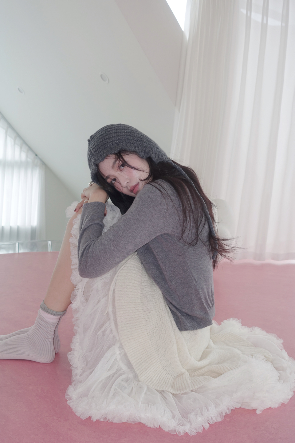 MUSINSA | SINOON Knit Bonnet Hat (Dark Melange Grey)