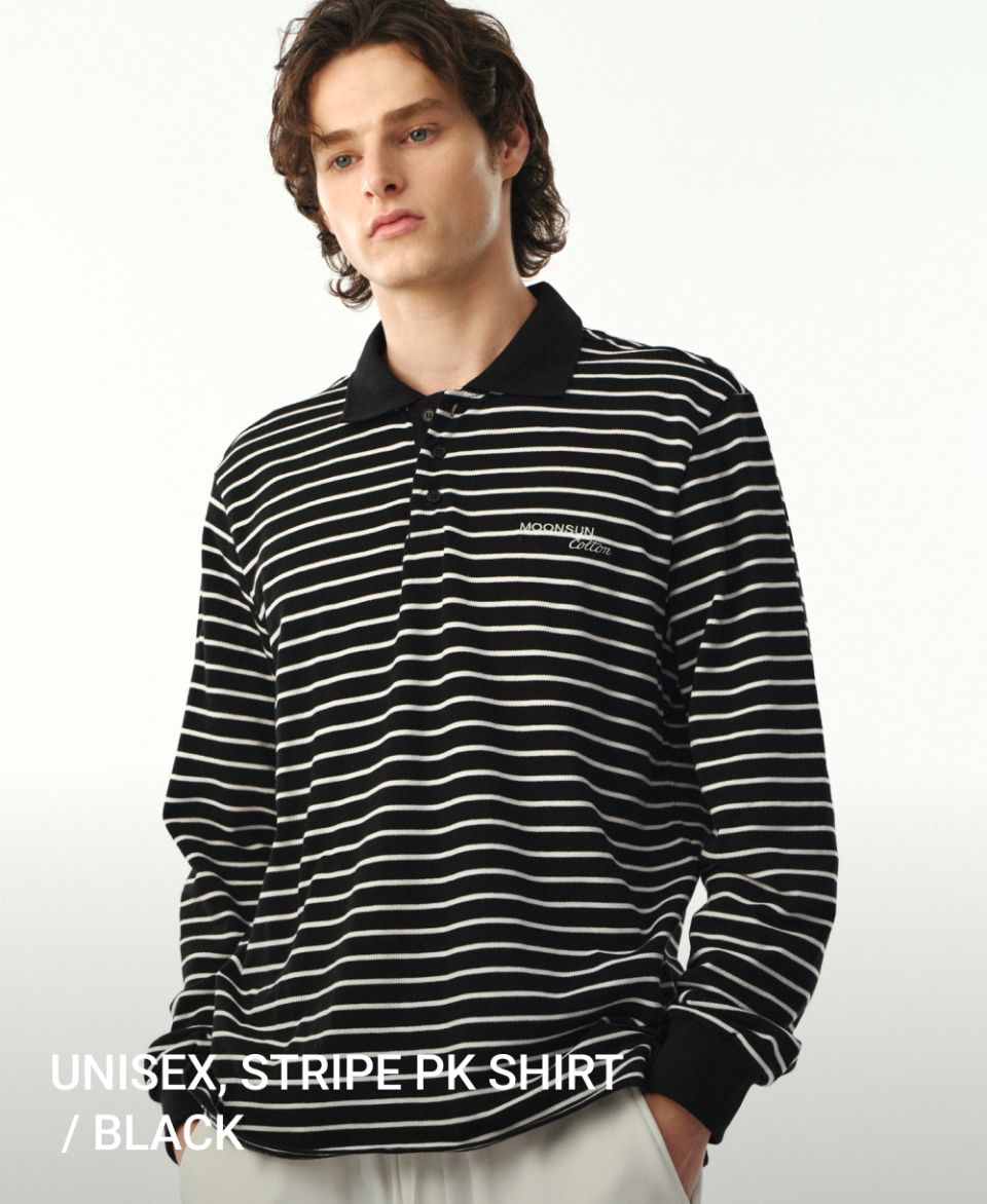 MOONSUN ♥ 01 M.C UNISEX, Stripe PK Shirt/追跡付 문선(MOONSUN) 01 M.C UNISEX, Stripe PK Shirt / Black