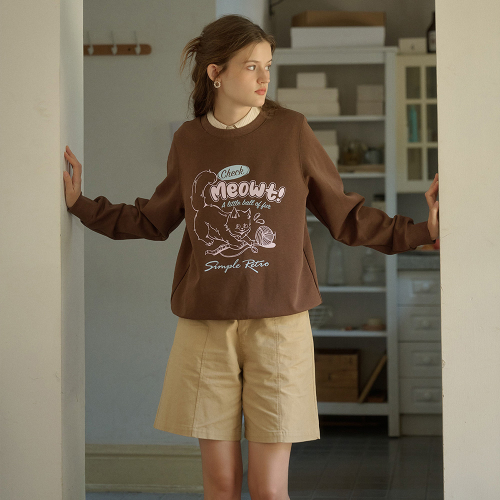 SR_Cat print crew neck sweatshirt_2color