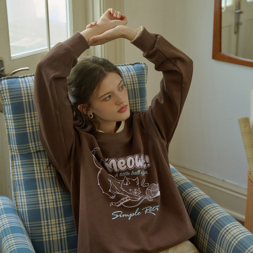SR_Cat print crew neck sweatshirt_2color