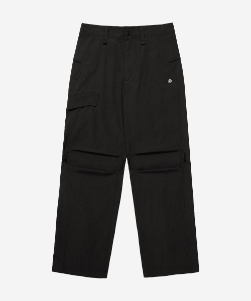 Poly Cotton RIB Buckle Pants - BLACK