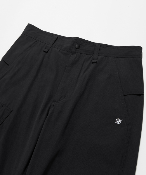 Poly Cotton RIB Buckle Pants - BLACK