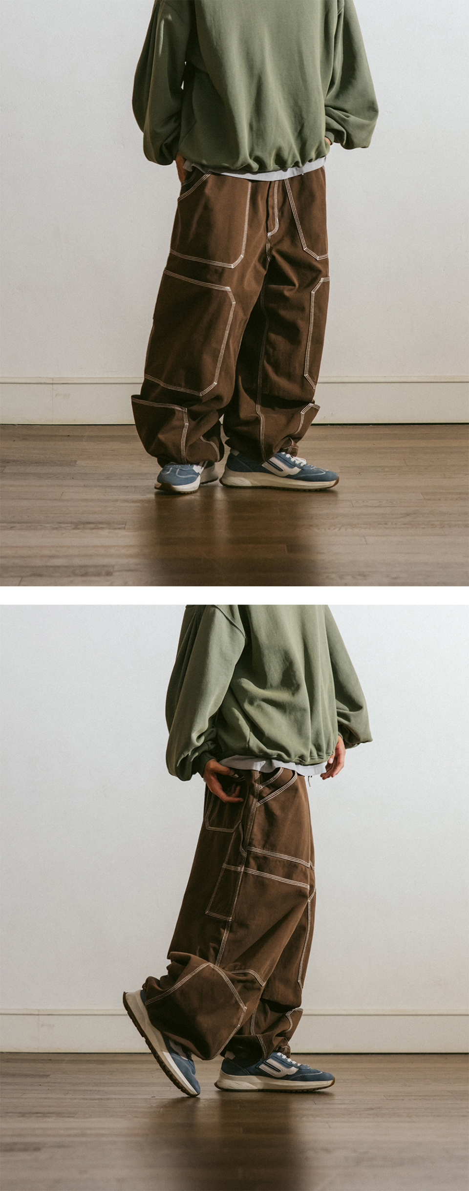 MUSINSA | ANGLAN Spread Panel Work Pants - Brown