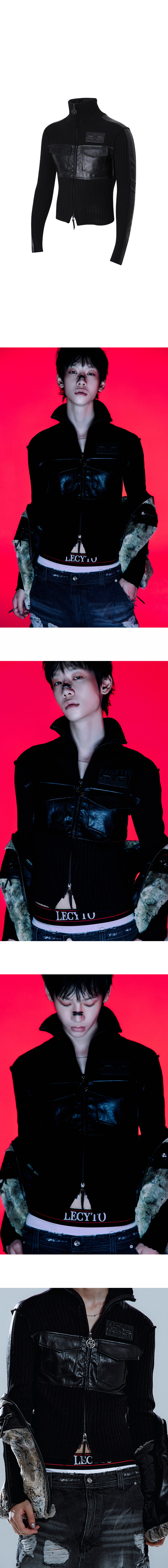 MUSINSA公式 | LECYTO Fabric Mix Neck Zip Up_[Black]
