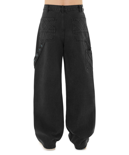 TURQUOISE STUD CARPENTER PANTS - WASHED BLACK