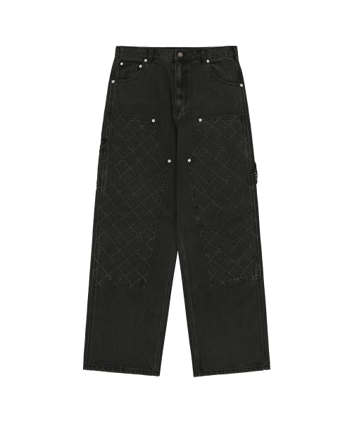 TURQUOISE STUD CARPENTER PANTS - WASHED BLACK