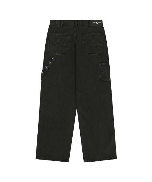 TURQUOISE STUD CARPENTER PANTS - WASHED BLACK