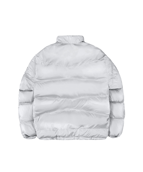 DISTRESSED STITCH PUFFER JACKET - GLOSSY LIGHT GREY