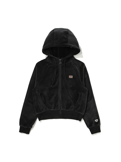 Женский велюровый худи на молнии W Eco_Black