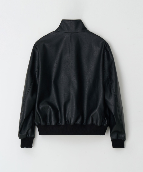 Кожаная куртка-бомбер с высоким воротником (Black)