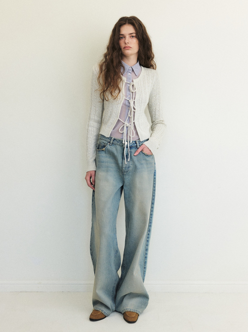 Cable Ribbon Knit Cardigan, Warm Grey