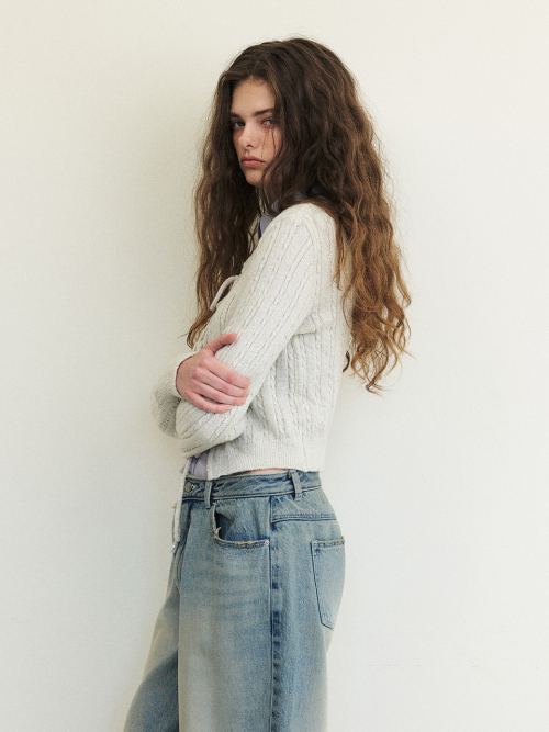 Cable Ribbon Knit Cardigan, Warm Grey