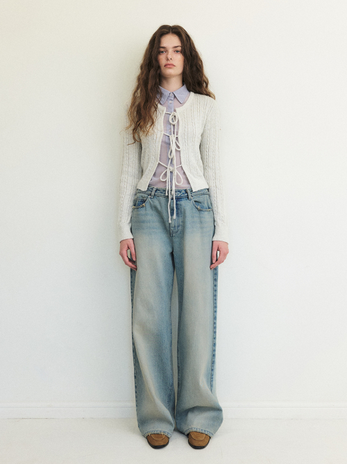 Cable Ribbon Knit Cardigan, Warm Grey