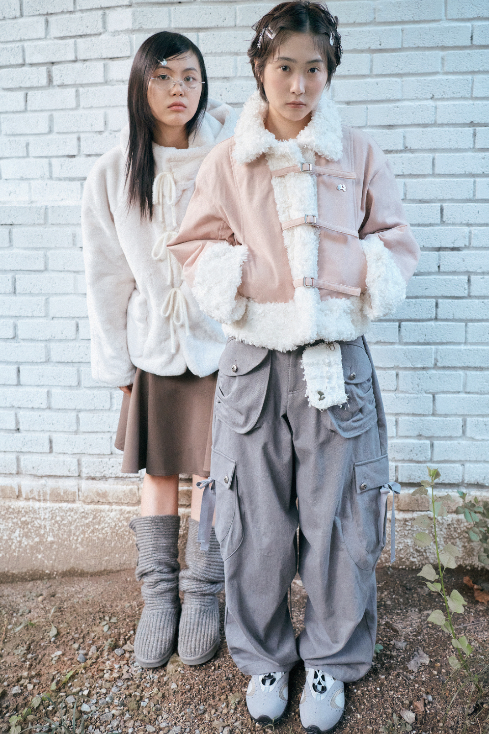◇hug your skin◇ Shearling fur jacket ash pink Women's Pink Genuine Sheepskin Soft Shearling Faux Fur