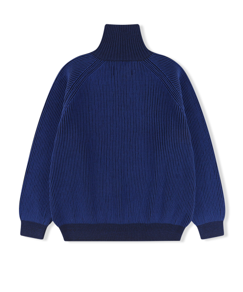 Rib Knit Half Zip up Blue