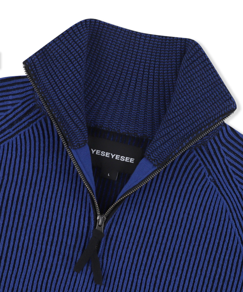 Rib Knit Half Zip up Blue