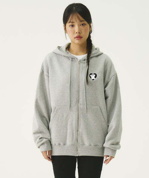 [UNISEX] Худи на молнии с вышивкой Bear Heart_Gray/Black лого