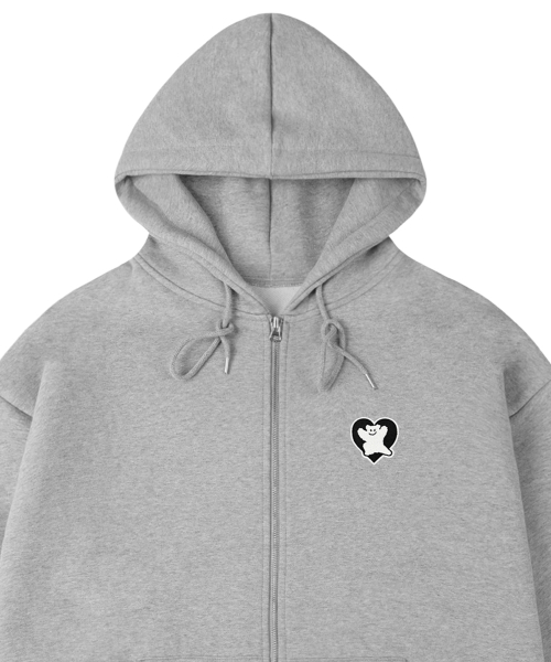 [UNISEX] Худи на молнии с вышивкой Bear Heart_Gray/Black лого