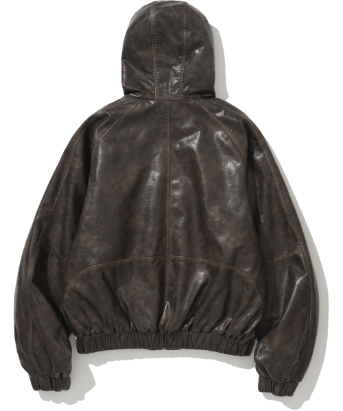 Crop Leather Vintage Hooded куртка - коричневый