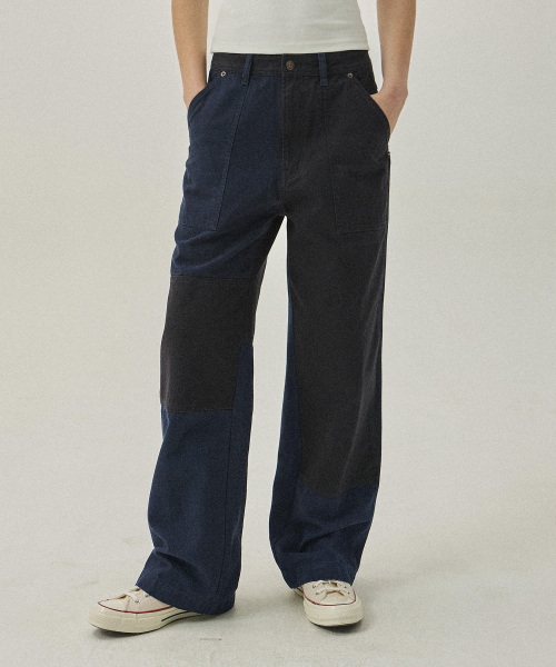 Paburn 4407 Unbalance контрастные широкие брюки Navy Fatigues
