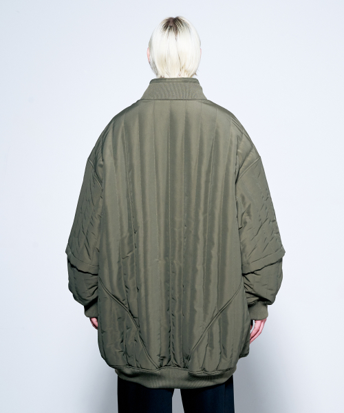 Двойной воротник длинный стёганый жакет Khaki