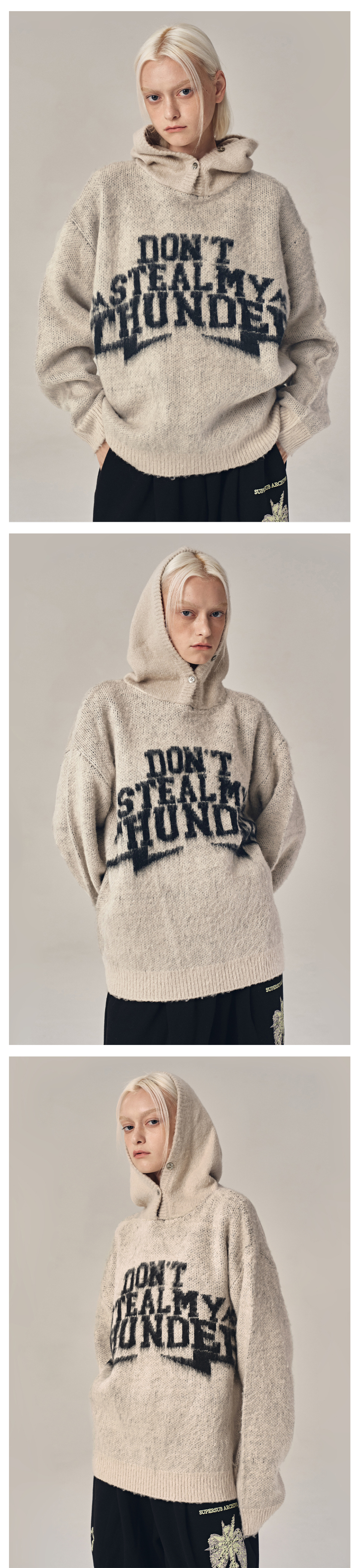 MUSINSA | SUPERSUB THUNDER BRUSHED KNIT HOODIE - BLUE