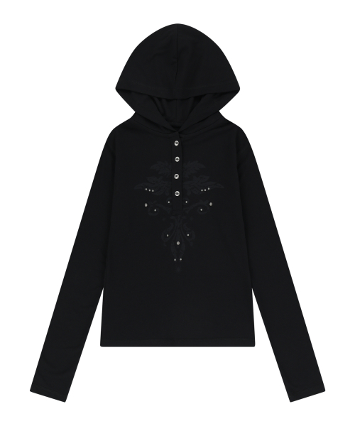 Studded Leaf Hooded длинный рукав (черный)
