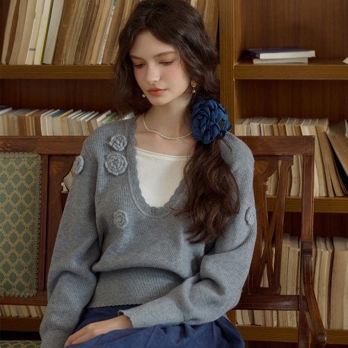 SR_Flower fake two-piece knit свитер