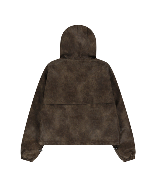 Leather Puffer Jacket (Brown)