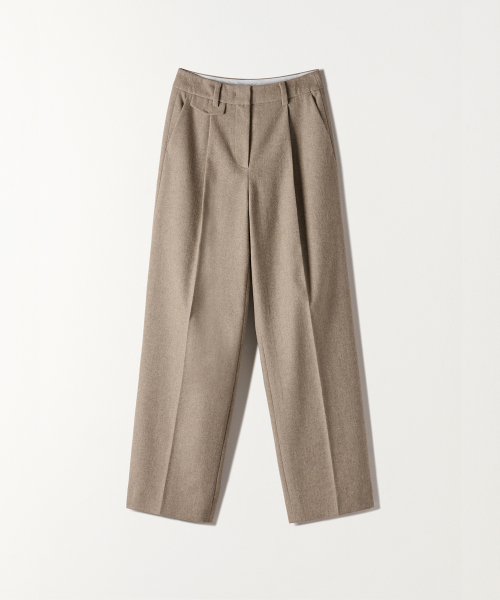 WOOL ONE-TUCK WIDE SLACKS BEIGE