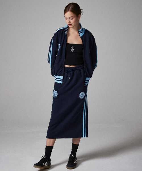 [Комплект] Спортивная куртка и длинная юбка с контрастными полосками Dark Navy