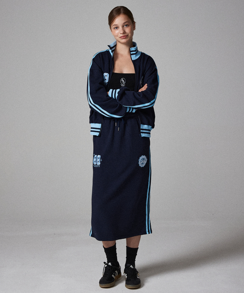 [Комплект] Спортивная куртка и длинная юбка с контрастными полосками Dark Navy
