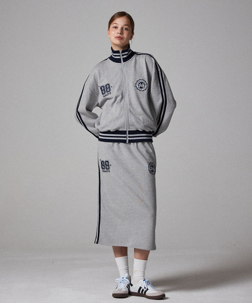 [Комплект] Спортивная куртка и длинная юбка с контрастными полосками Dark Navy
