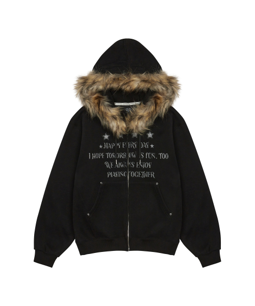 MUSINSA | LUVISTRUE FS LETTER HOOD ZIPUP(BLACK)