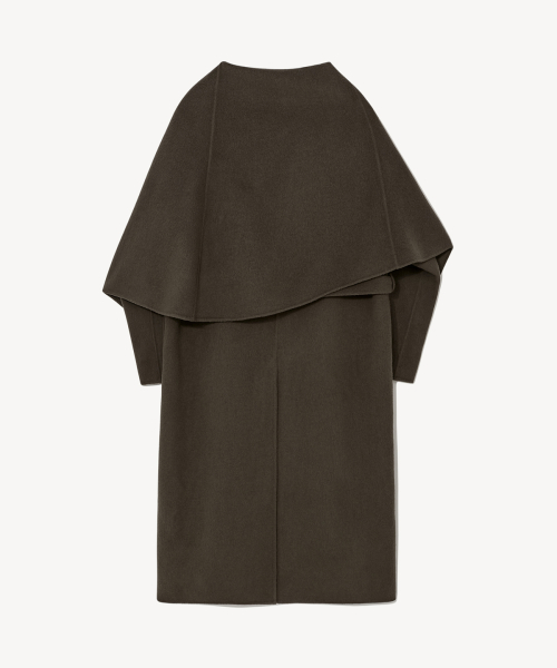 Пальто с поясом и шалевым воротником из 100% шерсти (khaki)