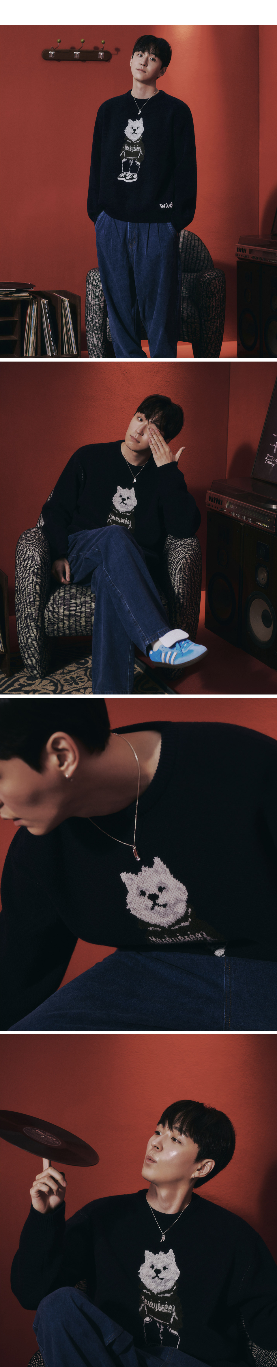 MUSINSA | YESEYESEE WID x Y.E.S Dog Graphic Knit Pullover Navy