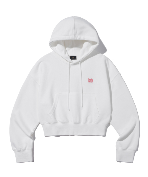 W MESS SEOUL TAG CROP HOODIE - OFF WHITE