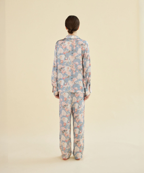 [SILK] Blossom Mist Silk Satin Pajama Set