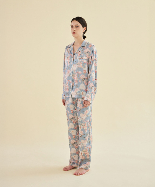[SILK] Blossom Mist Silk Satin Pajama Set