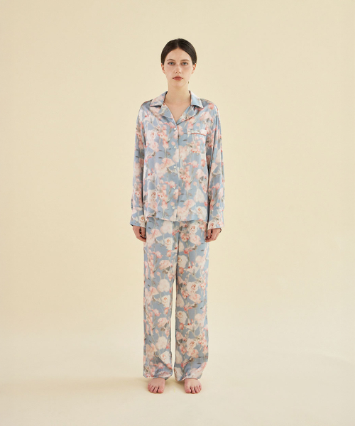 [SILK] Blossom Mist Silk Satin Pajama Set