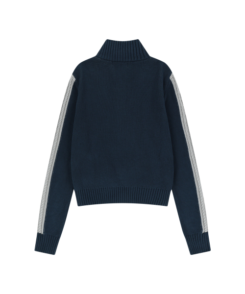 Sun Jacquard Zip-Up Sweater (Navy)
