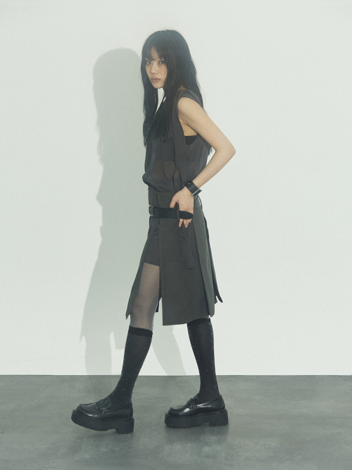 RIBBON MINI DRESS: CHARCOAL