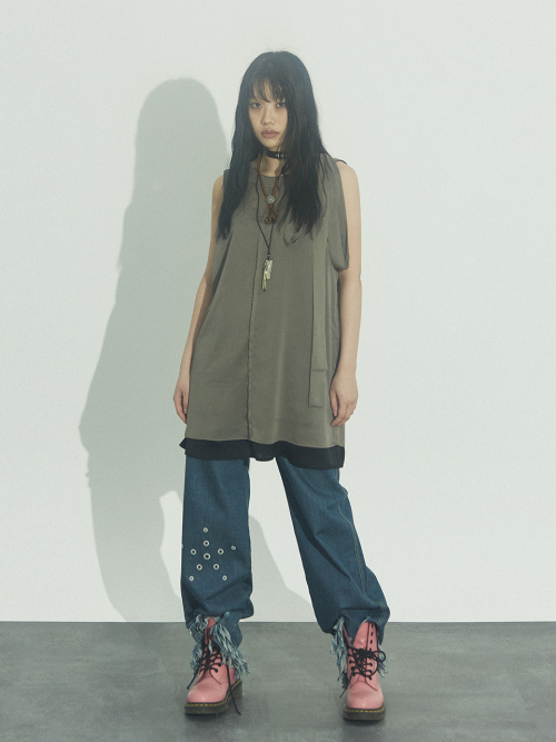 RIBBON MINI DRESS: KHAKI