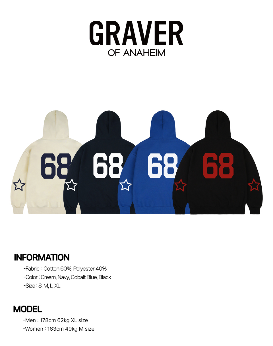 【GRAVER】24FW★ Elbow 68 STAR Hoodie GRAVER】24FW☆ Elbow 68 STAR Hoodie